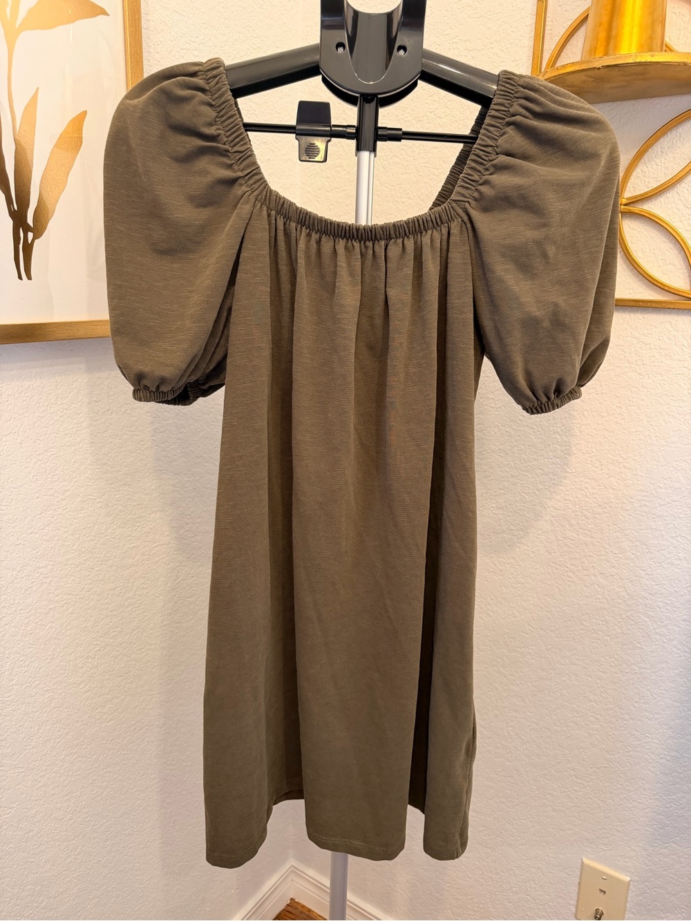 H&M Olive Puff Sleeve Square Neck Mini Dress ~ Size XS